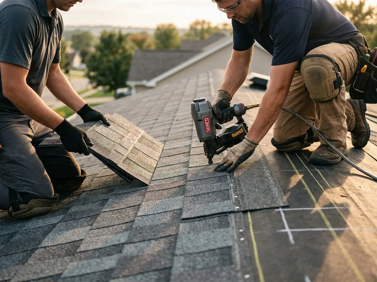Professional roofer working on a residential roof in Port St. John